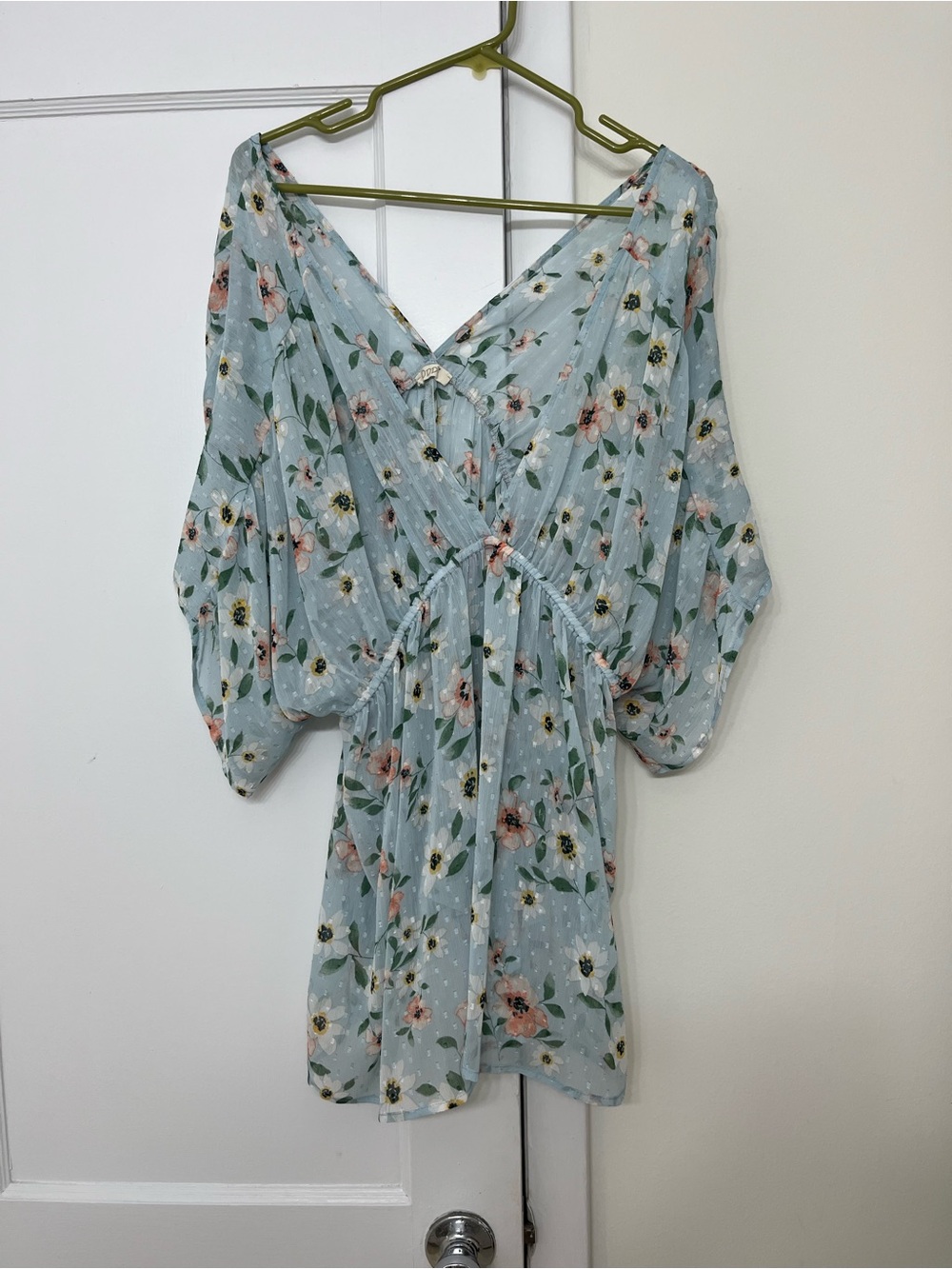 Light Blue Floral V-Neck Blouse